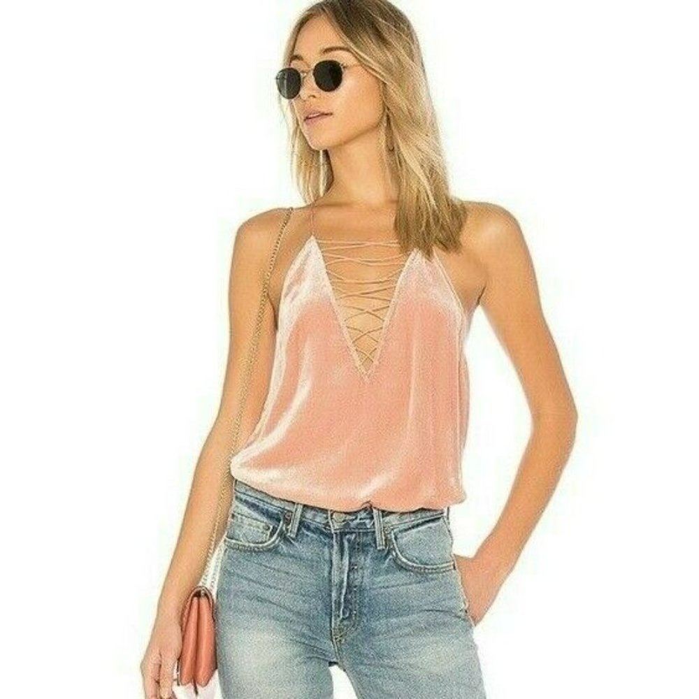 Cami NYC Pink Velvet Lace Up Camilla Cami Top